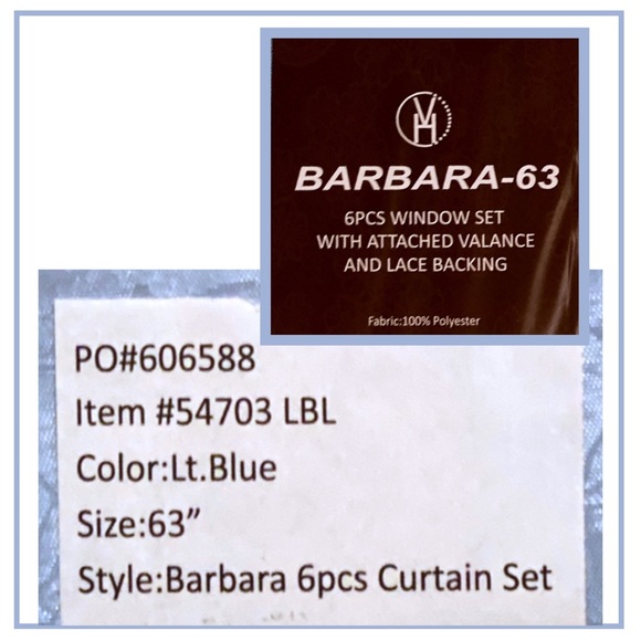 Light Blue Barbara-63 Lace Backed 6-Piece Curtains - Picture 4 of 8